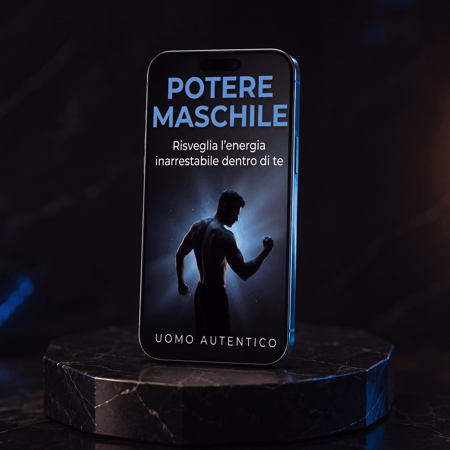 Copertina dell'ebook Potere Maschile su smartphone, sfondo scuro elegante