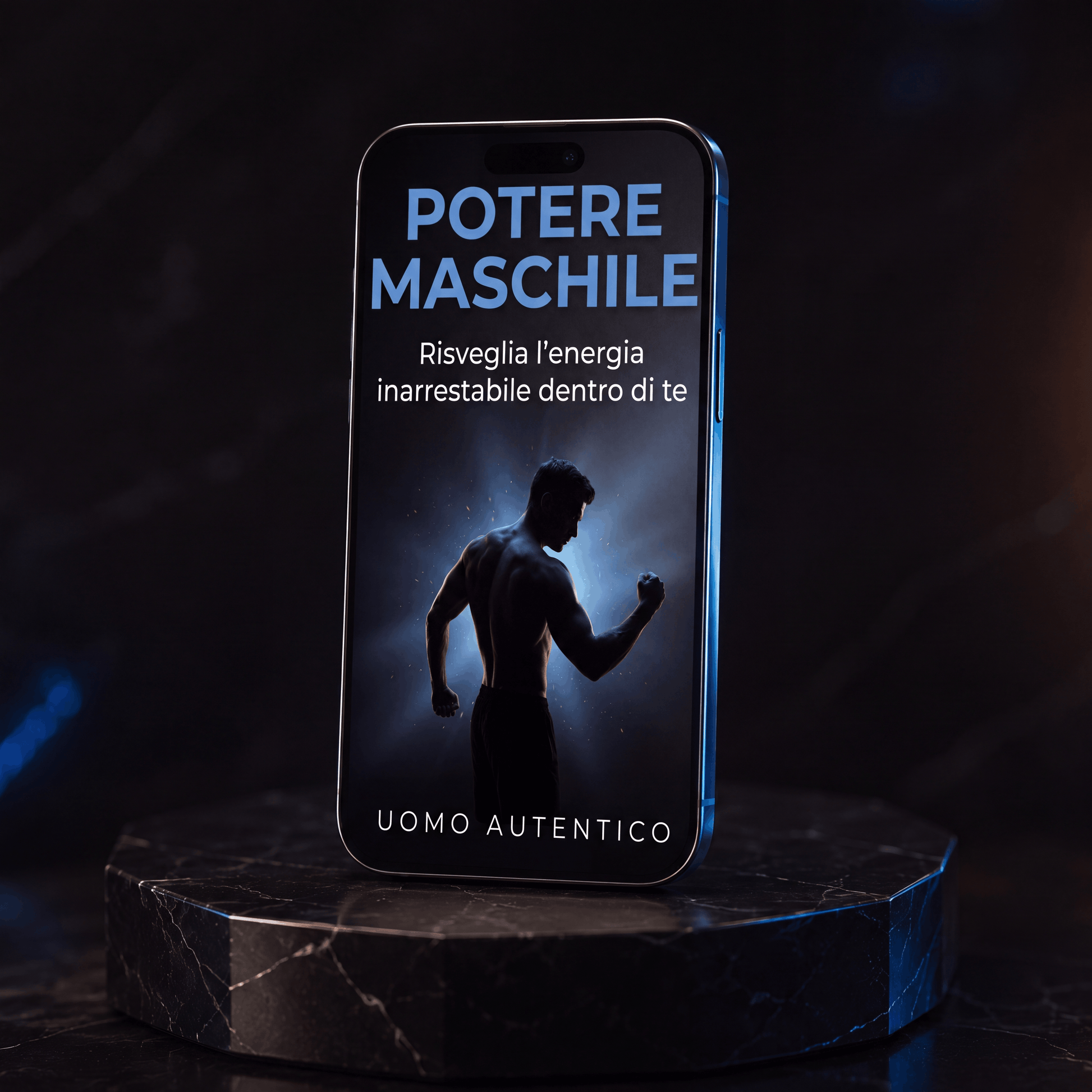 Copertina dell'ebook Potere Maschile su smartphone, sfondo scuro elegante