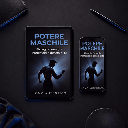 Ebook Potere Maschile su tablet e smartphone, copertina con uomo che si allena