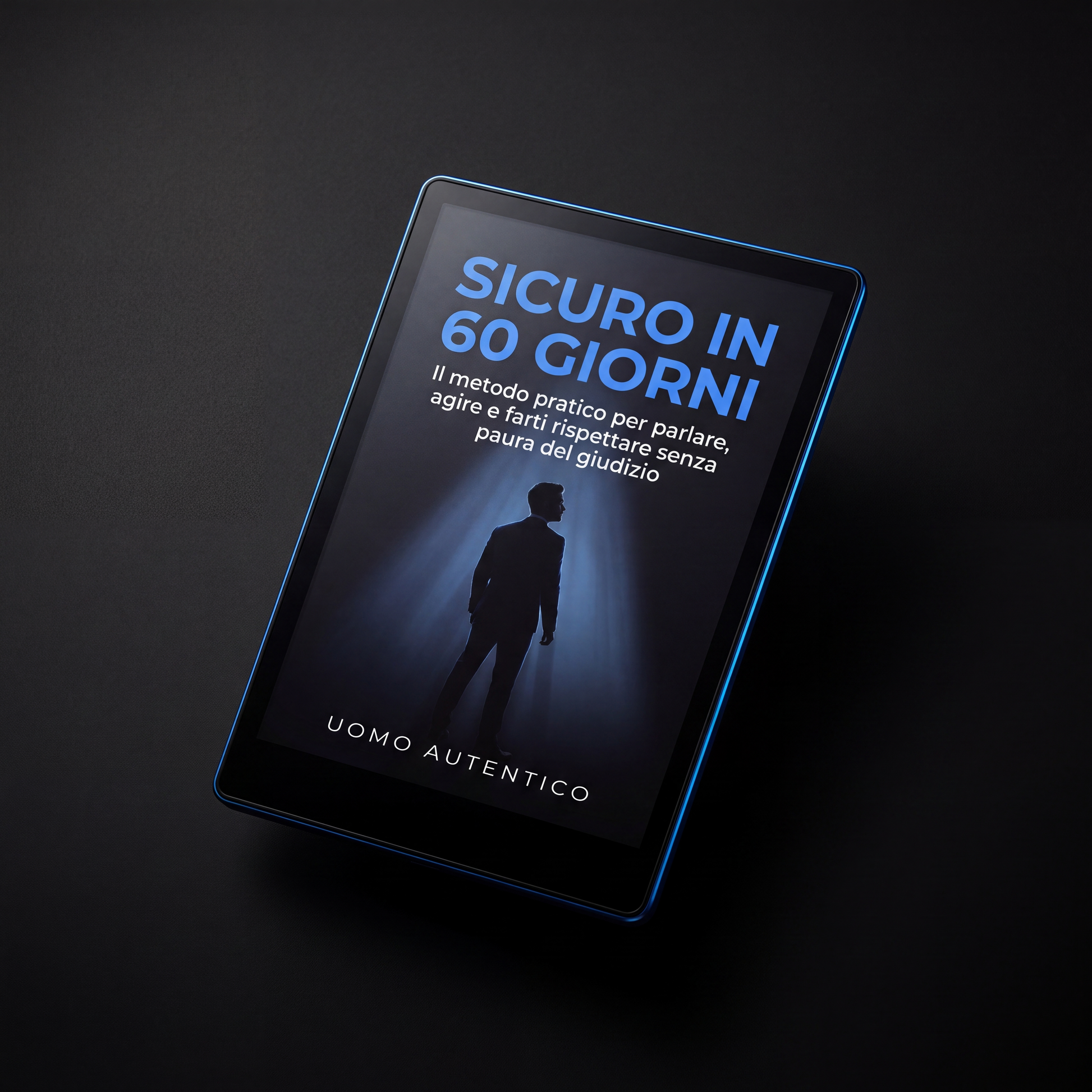 Ebook "Sicuro in 60 Giorni" su tablet, il metodo pratico per agire con sicurezza senza paura del giudizio