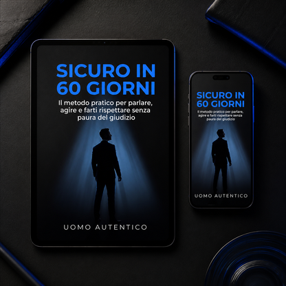 Ebook "Sicuro in 60 Giorni" di Uomo Autentico su tablet e smartphone, manuale digitale di autostima e sicurezza personale